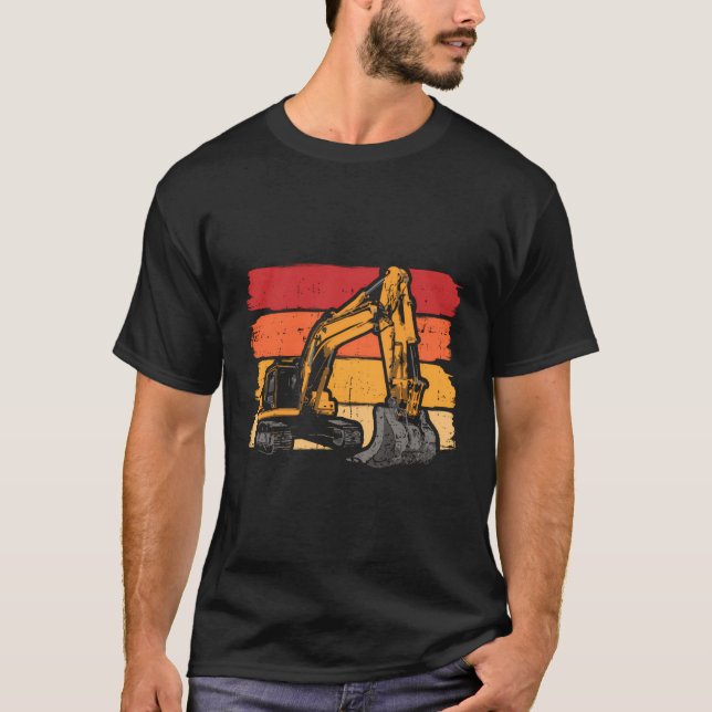 Retro Excavator Digging Truck Constructions T-Shirt (Front)