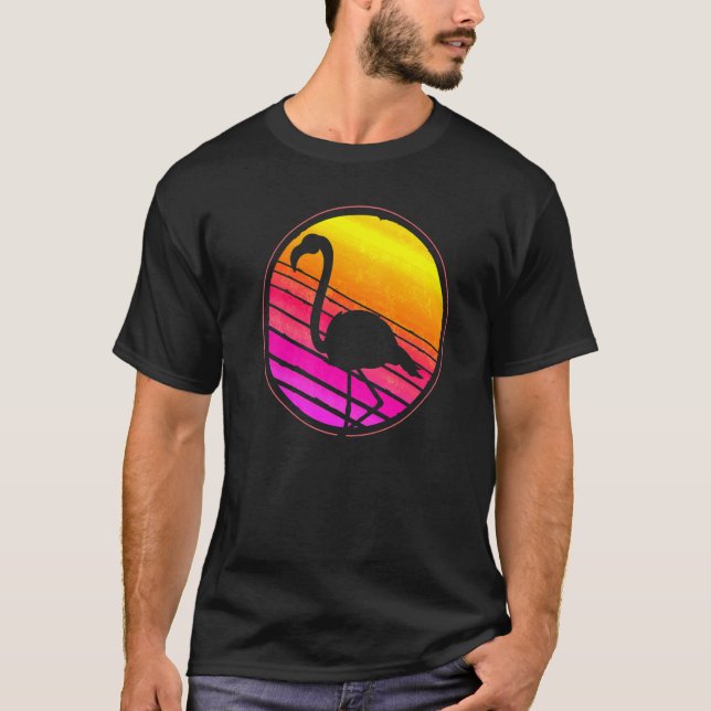 Retro Exotic Bird Animal  Tropical Animal Pink Fla T-Shirt (Front)