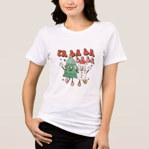 Retro Fa La La Christmas Tree and Snowman Tri-Blen Tri-Blend Shirt