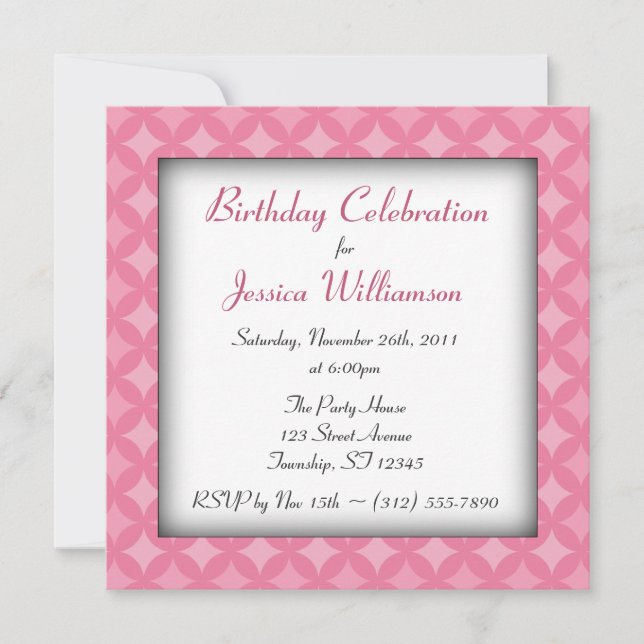 Retro Fab Square Pink Birthday Party Invitations (Front)