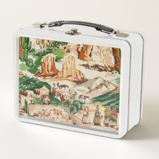 Retro Fabric Western Landscape Theme Lunch Box