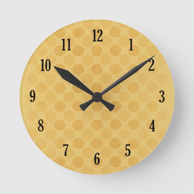 Retro faded yellow circles pattern round clock (Front)