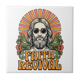 Retro Faith Revival Christian Engraving Vector Ceramic Tile
