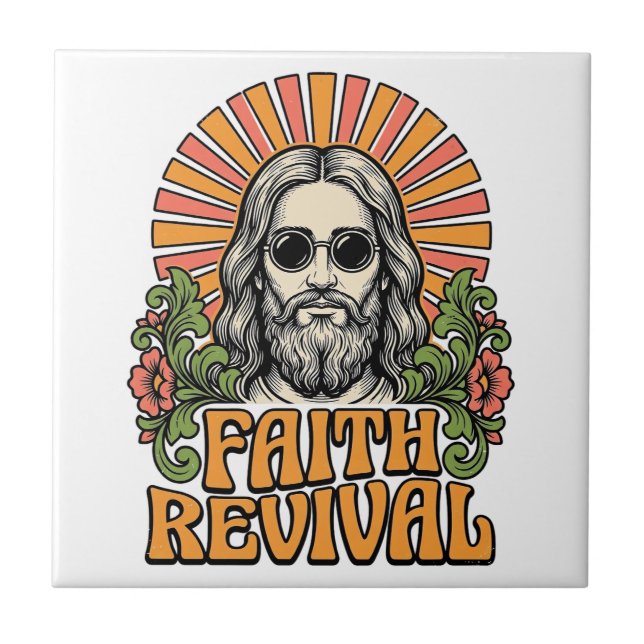 Retro Faith Revival Christian Engraving Vector Ceramic Tile (Front)