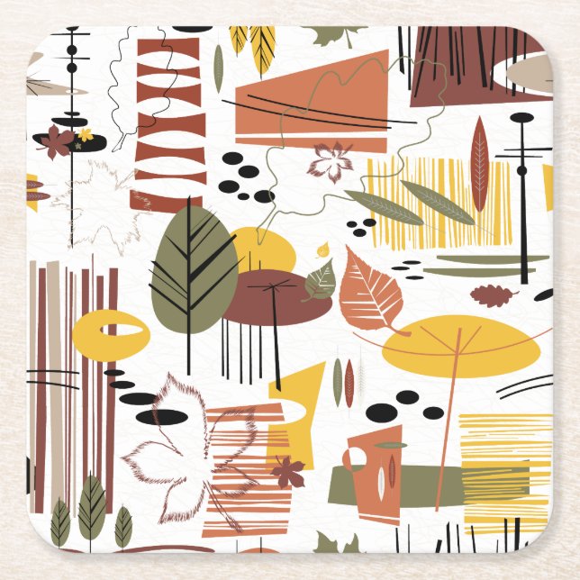 Retro Fall A Go-Go Square Paper Coaster (Front)