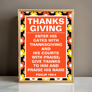 Retro Fall Autumn Flowers Black Thanksgiving Poster