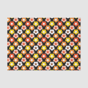 Retro Fall Autumn Flowers Pattern Black Tissue Paper