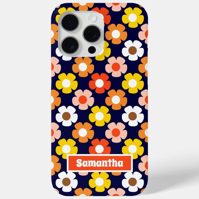 Retro Fall Autumn Flowers Pattern Blue Case-Mate iPhone Case (Back)