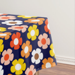 Retro Fall Autumn Flowers Pattern Blue Tablecloth