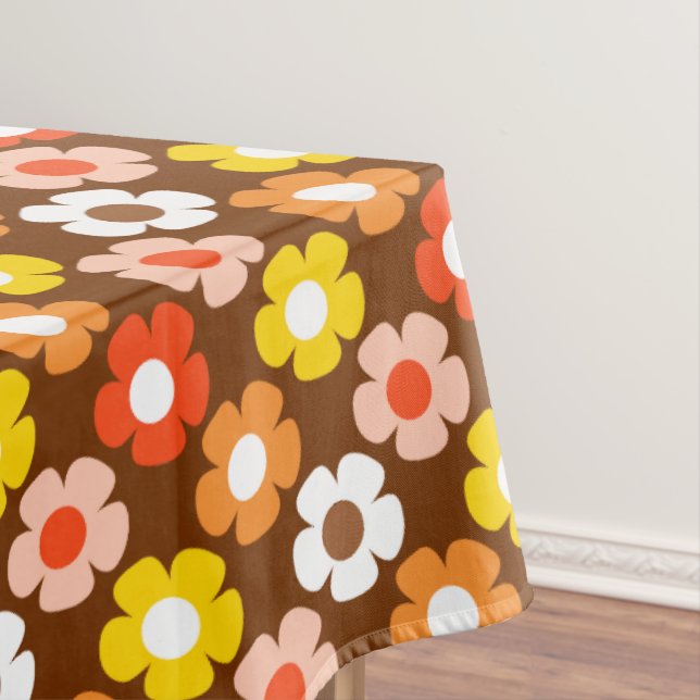 Retro Fall Autumn Flowers Pattern Brown Tablecloth (In Situ)