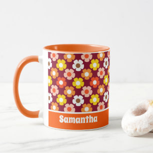 Retro Fall Autumn Flowers Pattern Burgundy Mug