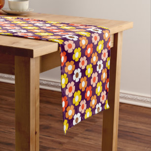 Retro Fall Autumn Flowers Pattern Purple Short Table Runner