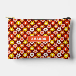 Retro Fall Autumn Flowers Pattern Red Accessory Pouch