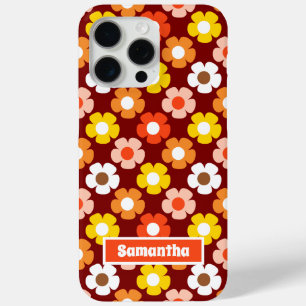 Retro Fall Autumn Flowers Pattern Red iPhone 15 Pro Max Case