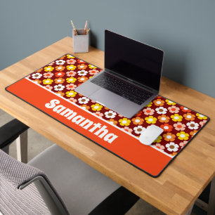 Retro Fall Autumn Flowers Pattern Red Desk Mat