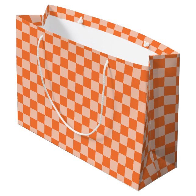Retro Fall Autumn Orange Tartan Plaid  Large Gift Bag (Back Angled)