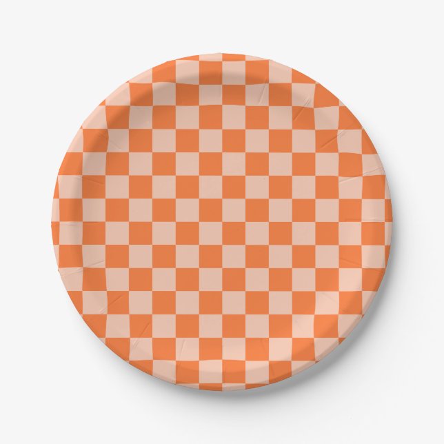 Retro Fall Autumn Orange Tartan Plaid Paper Plate (Front)