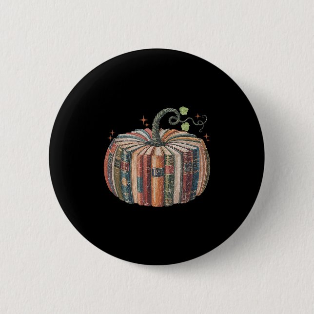 Retro Fall Book Pumpkin Fall Librarians Teachers S 6 Cm Round Badge (Front)