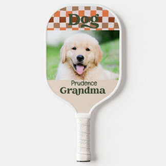 Retro Fall Chequerboard Dog Grandma Pet Photo Pickleball Paddle