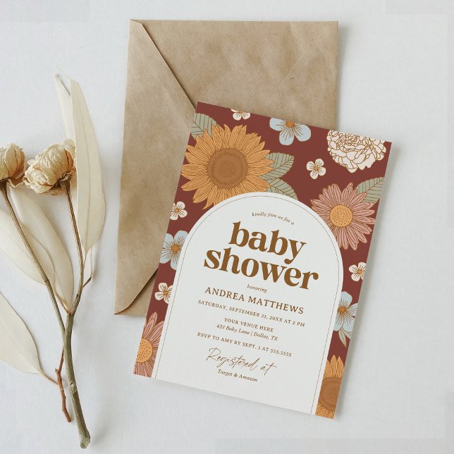 Retro Fall Floral Baby Shower Invitation (Creator Uploaded)