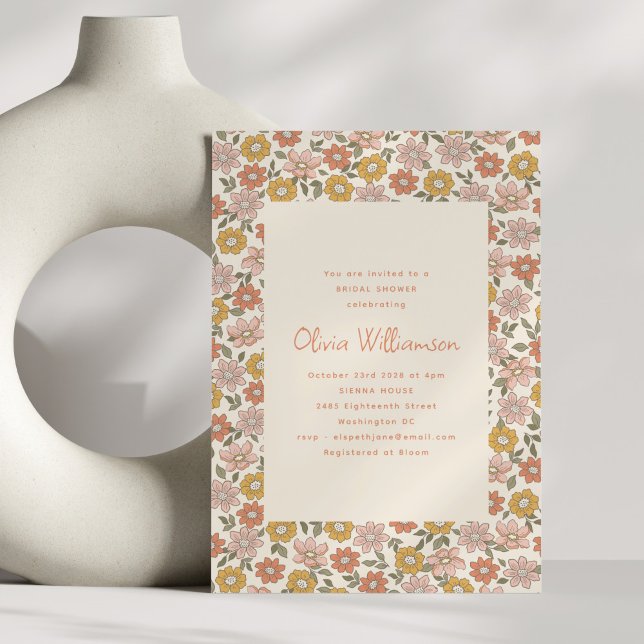 Retro Fall Floral Blush Rust Bridal Shower Earthy Invitation (Creator Uploaded)