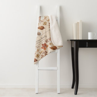 Retro fall floral elegant family name personalised sherpa blanket