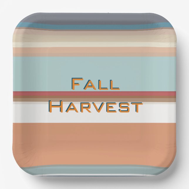 Retro Fall Harvest Blue Orange Stripes Paper Plate (Front)