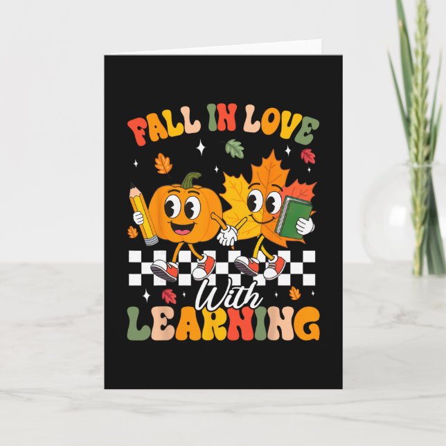 Retro Fall In Love With Learning Autumn Leaf Pumpk Card (Front)