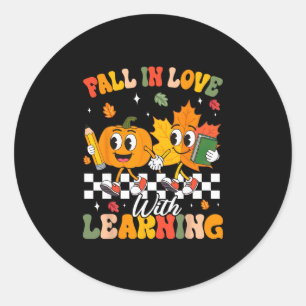 Retro Fall In Love With Learning Autumn Leaf Pumpk Classic Round Sticker