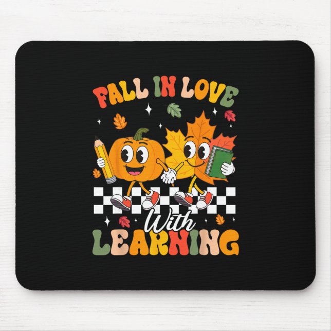 Retro Fall In Love With Learning Autumn Leaf Pumpk Mouse Pad (Front)