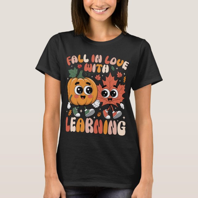 Retro Fall In Love With Learning Autumn Pumpkin  T-Shirt (Front)