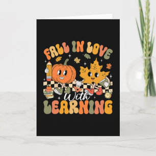 Retro Fall In Love With Learning Autumn Pumpkin Te Card