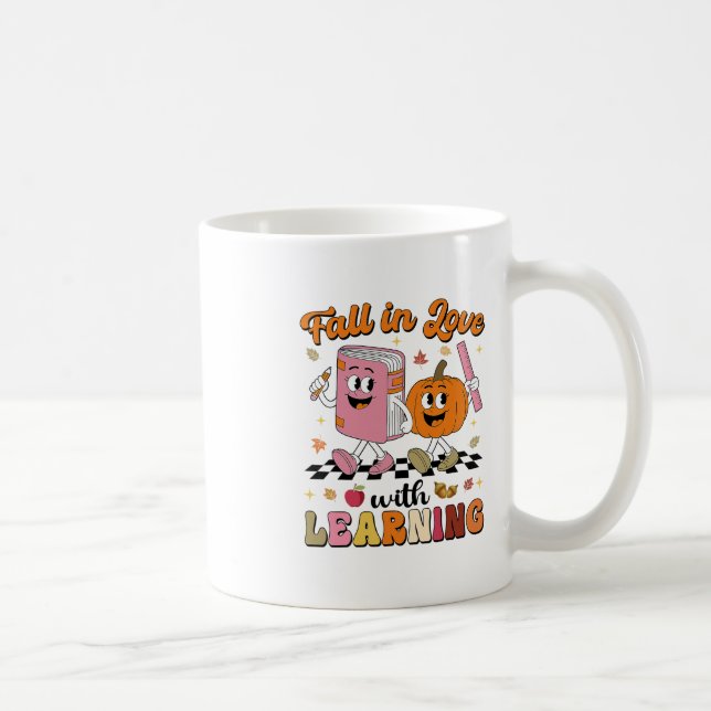 Retro Fall In Love With Learning Autumn Pumpkin Te Coffee Mug (Right)