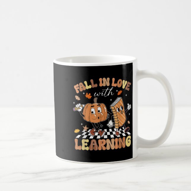 Retro Fall In Love With Learning Autumn Pumpkin Te Coffee Mug (Right)