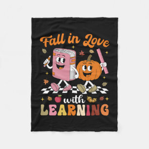 Retro Fall In Love With Learning Autumn Pumpkin Te Fleece Blanket