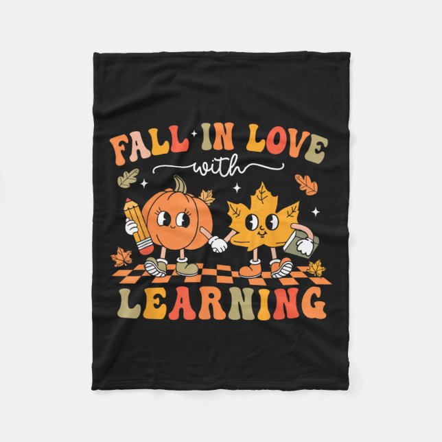 Retro Fall In Love With Learning Autumn Pumpkin Te Fleece Blanket (Front)