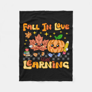 Retro Fall In Love With Learning Autumn Pumpkin Te Fleece Blanket