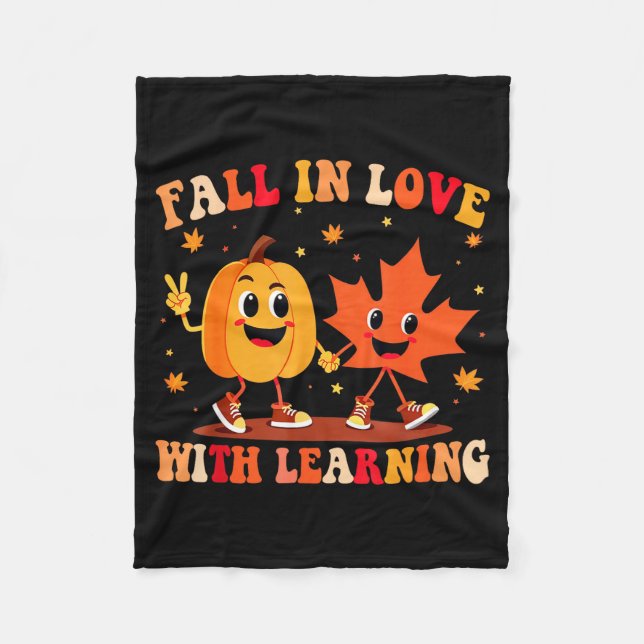 Retro Fall In Love With Learning Autumn Pumpkin Te Fleece Blanket (Front)
