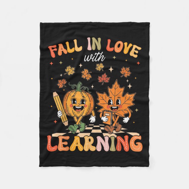Retro Fall In Love With Learning Autumn Pumpkin Te Fleece Blanket (Front)