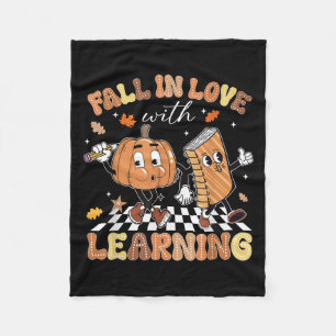 Retro Fall In Love With Learning Autumn Pumpkin Te Fleece Blanket