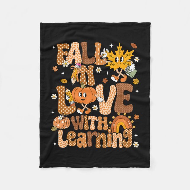 Retro Fall In Love With Learning Autumn Pumpkin Te Fleece Blanket (Front)