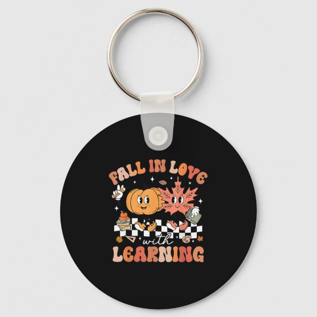 Retro Fall In Love With Learning Autumn Pumpkin Te Key Ring (Front)