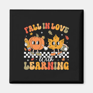 Retro Fall In Love With Learning Autumn Pumpkin Te Magnet