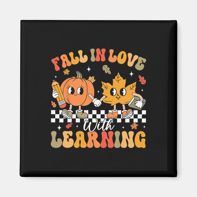 Retro Fall In Love With Learning Autumn Pumpkin Te Magnet (Front)