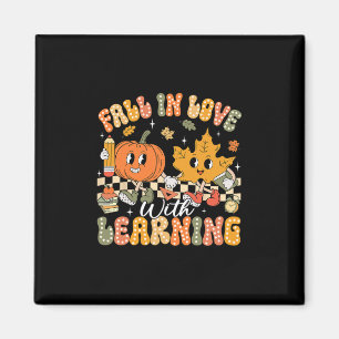 Retro Fall In Love With Learning Autumn Pumpkin Te Magnet