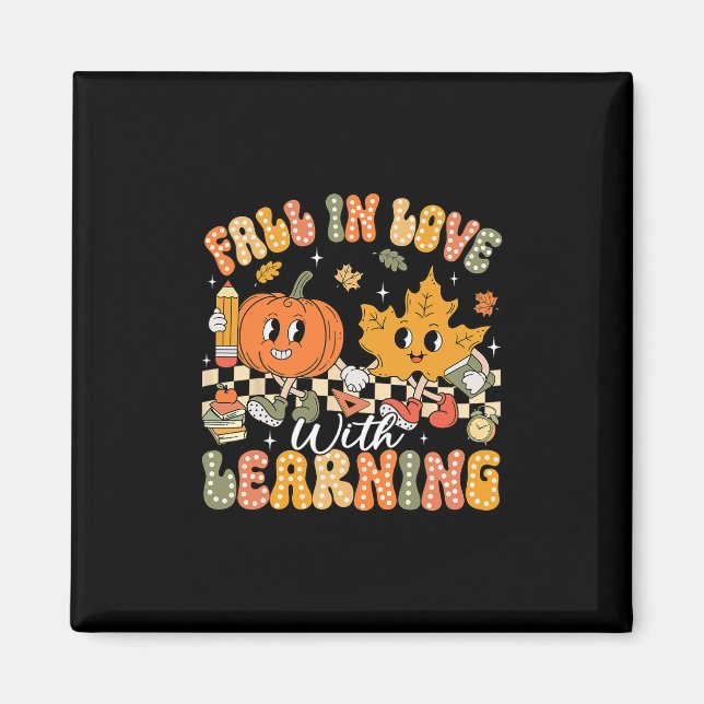 Retro Fall In Love With Learning Autumn Pumpkin Te Magnet (Front)