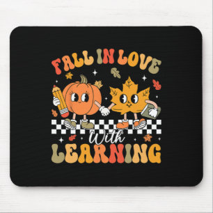 Retro Fall In Love With Learning Autumn Pumpkin Te Mouse Pad