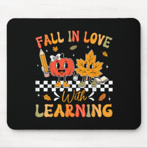 Retro Fall In Love With Learning Autumn Pumpkin Te Mouse Pad