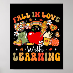 Retro Fall In Love With Learning Autumn Pumpkin Te Poster