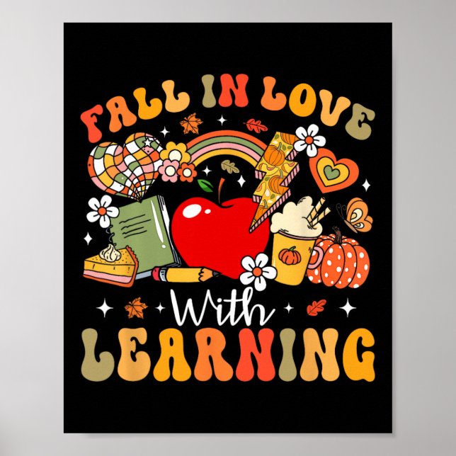 Retro Fall In Love With Learning Autumn Pumpkin Te Poster (Front)